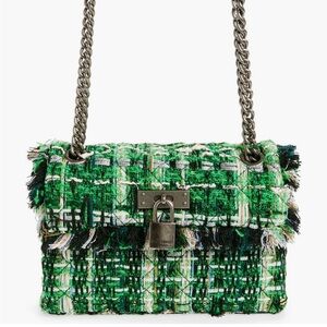 KURT GEIGER THE BRIXTON TWEED BAG GREEN TWEED NEW WITH TAGS & LOGO DUST BAG